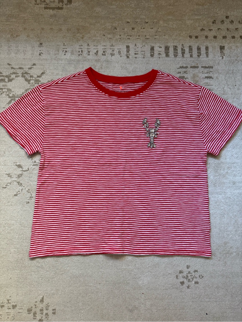 J.Crew Crewcuts Girls Rhinestone Lobster Striped Tee XL 12-14